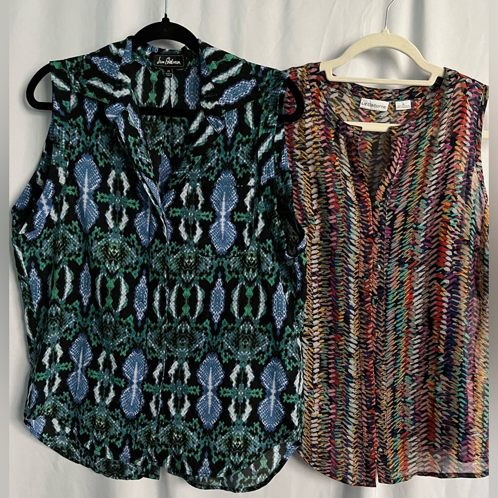 Sam Edelman & Liz Claiborne Sleeveless Blouse Top LOT of 2 Size Medium Print